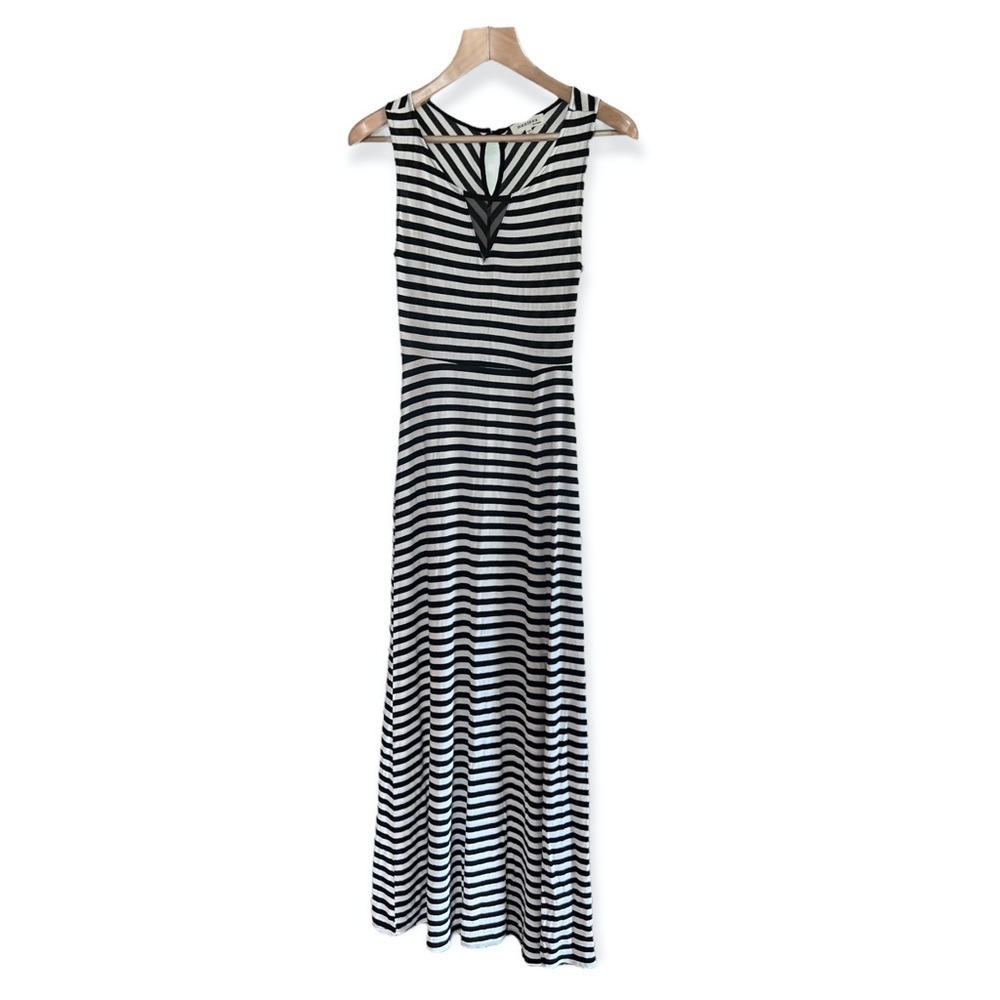 Monteau Women’s Black & White Striped Maxi Dress, Size Medium